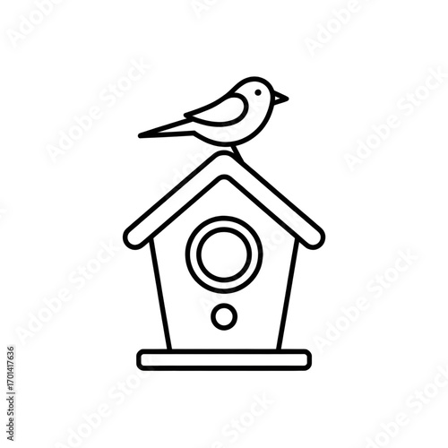 Birdhouse with Bird Illustration – Simple Line Art for Bird Watching and Garden Decor Coloring page