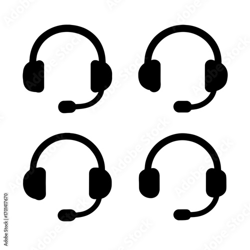 Headphone with Mic set  silhouette vector illustration
