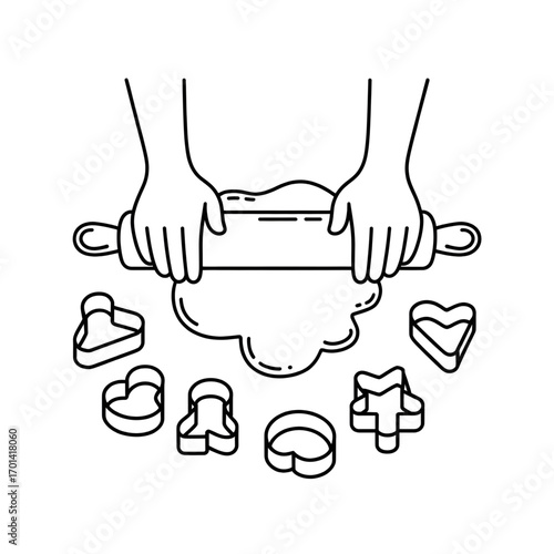 Hands Rolling Dough with Cookie Cutters Illustration – Baking and Cooking Fun for Kitchen Decor Illustration vector