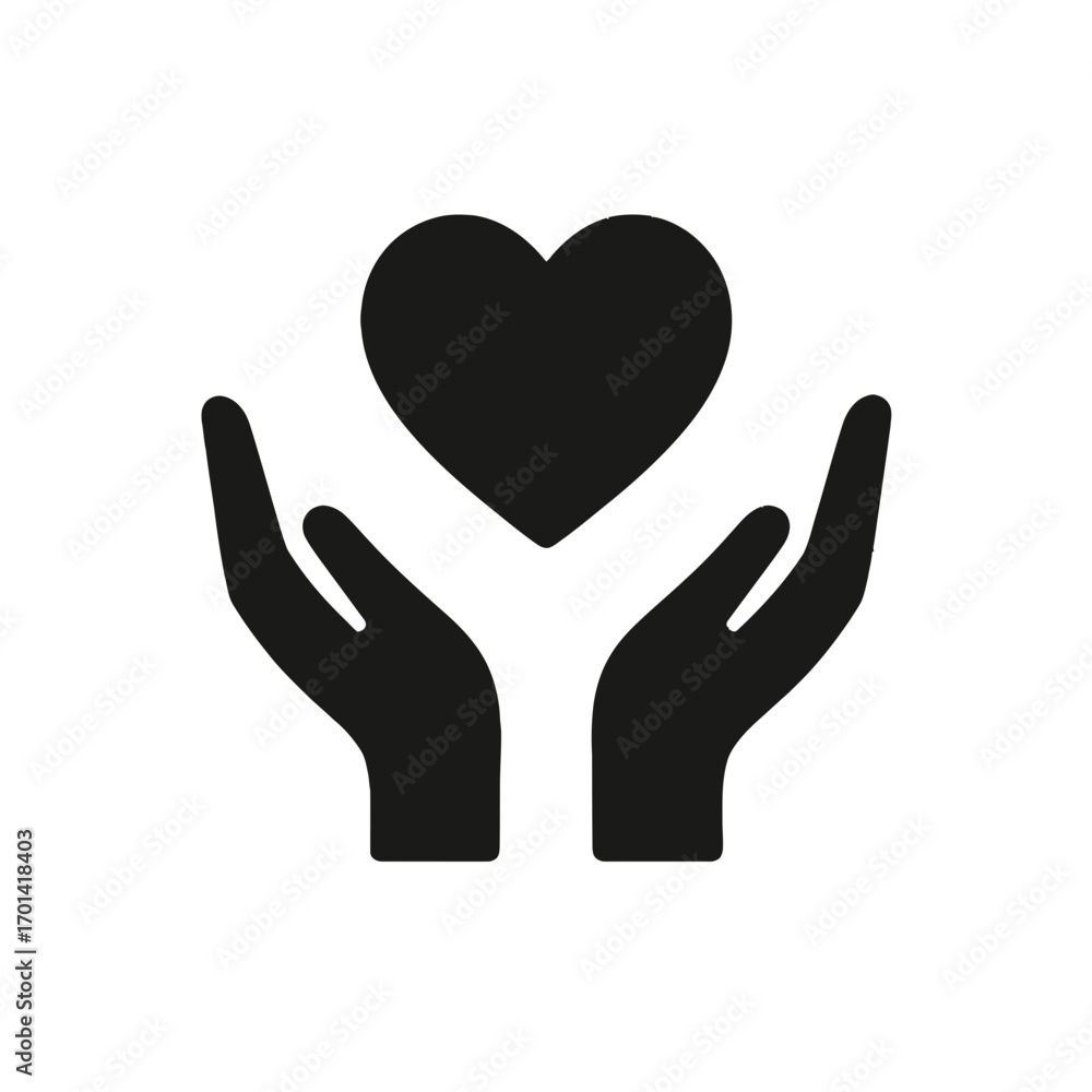 Fototapeta premium Hands with Heart Love Care Charity Support Vector Silhouette