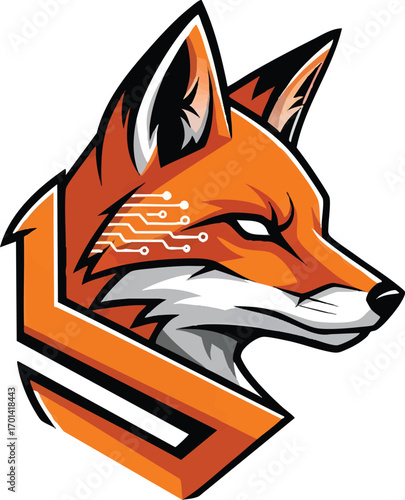 Cool cyber fox mascot logo. A sleek, tech-inspired design for gaming, esports, or modern brands.