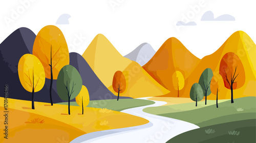 Autumnal mountain landscape with winding stream