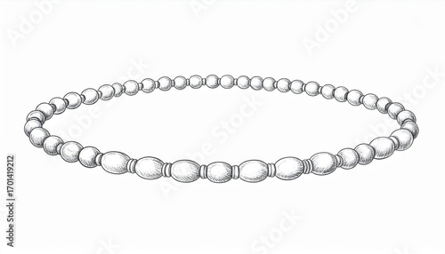 Elegant Pearl Necklace Illustration Isolated on White Background Minimalist Aesthetic