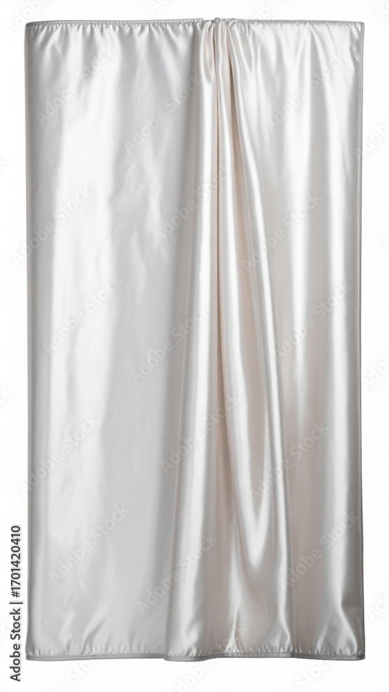 Fototapeta premium Elegant White Satin Fabric Draped Vertically with Soft Folds in Studio Setting and Bright Lighting