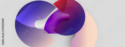 Abstract shapes overlap, creating vibrant color gradients. Soft hues blend, forming fluid forms against light background.