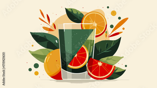 Colorful fruit juice drink in glass