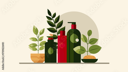 Cosmetic products and plants illustration