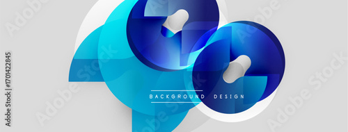 Abstract blue shapes overlap, creating dynamic composition. Light gradients enhance visual depth, modern design element.