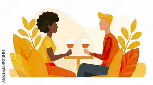 Couple toasting drinks at a cafe