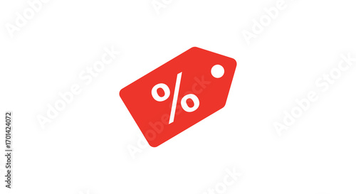 a red price tag with percentage symbol on white background