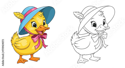 Adorable Duckling with Easter Bonnet Coloring Sheet Fun Springtime Holiday Activity