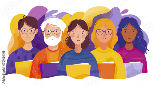 Diverse group of people holding folders