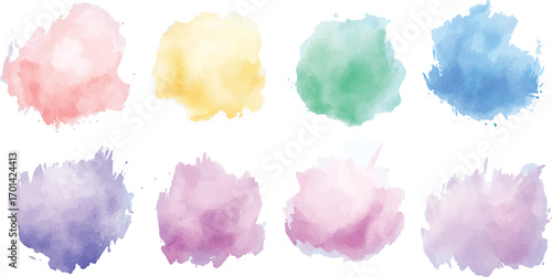 Set of Yellow Paint Smear Brushes Colorful Watercolor Brush Stroke Collection Color Watercolor Circle  Smear Splash Stain on Transparent Background