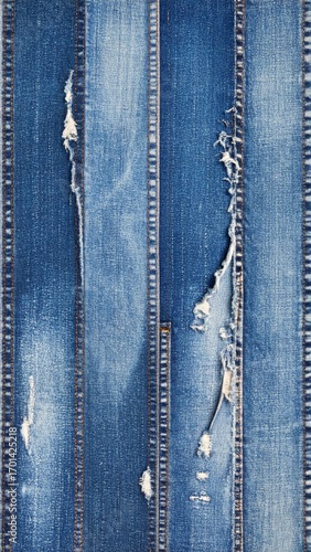 Distressed Blue Denim Patchwork Texture with Frayed Edges and Visible Seams Seamless Textile Design