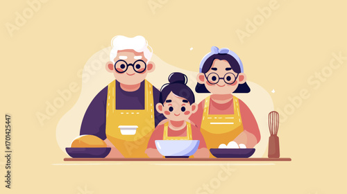 Family cooking together