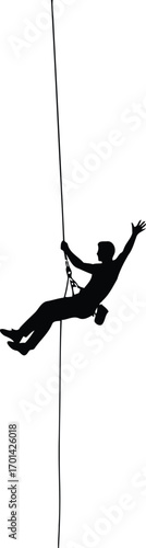 Silhouette adventurer rappels down building extreme sports excitement vector