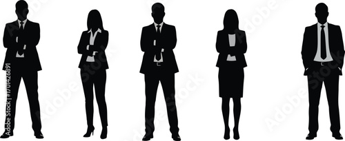 Diverse business team silhouettes standing confidently corporate professionals diverse gender and ethnicity vector