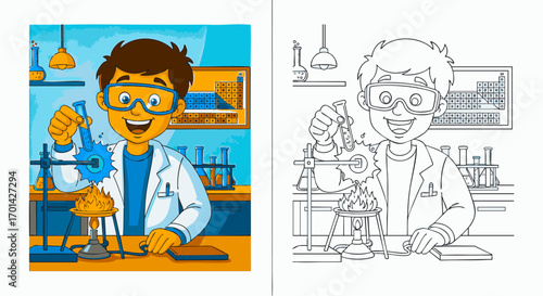 Excited Scientist Conducting Experiment in Laboratory - Vector Illustration for Education