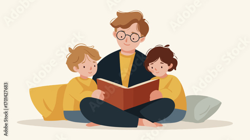 Father reading to children