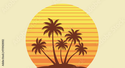 Retro sunset palms vacation vibes vector