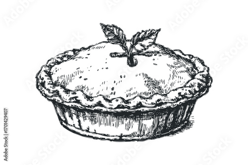 Hand-drawn pie with leaves on transparent background. Vector hand drawn illustration