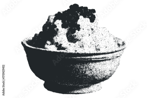 Textured bowl filled with grainy substance. Vector hand drawn illustration