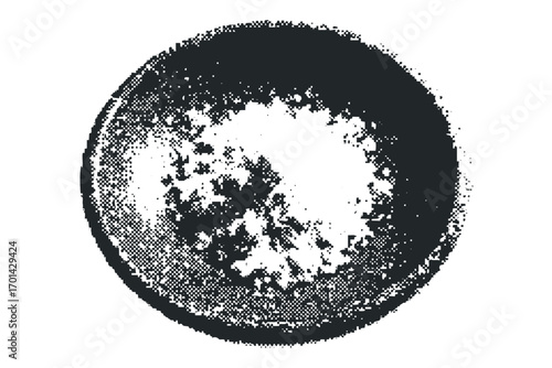 Distorted circle made of pixels on a white. Vector hand drawn illustration