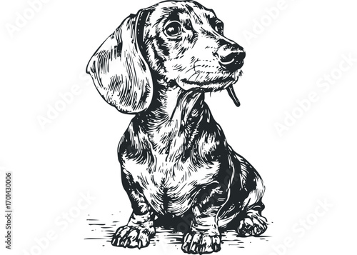 Dachshund puppy sitting on transparent background sketch. Vector hand drawn illustration