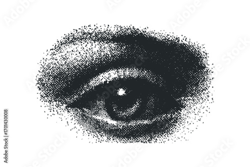 Distressed grunge eye symbol on transparent background. Vector hand drawn illustration