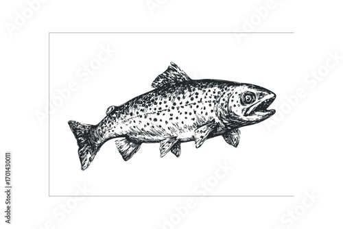 Pencil Sketch of a Spotted Trout Fish on Transparent Background. Vector hand drawn illustration