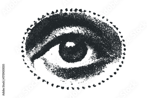 Textured Eye with Dotted Border. Vector hand drawn illustration