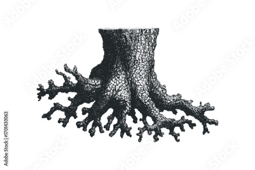 Tree Stump and Roots Isolated on White. Vector hand drawn illustration