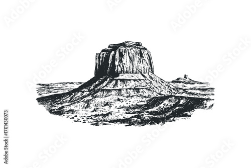 Monolithic rock formation sketch on transparent background. Vector hand drawn illustration