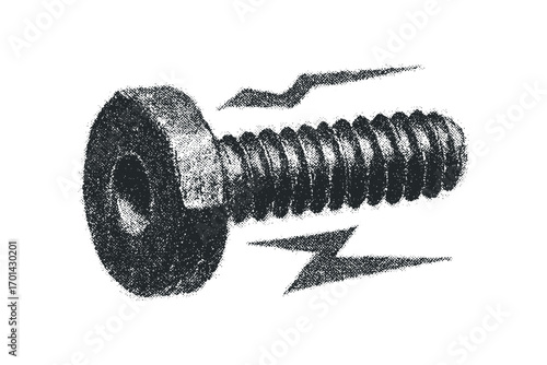 Metal bolt with threaded shaft and textured head on transparent background. Vector hand drawn illustration