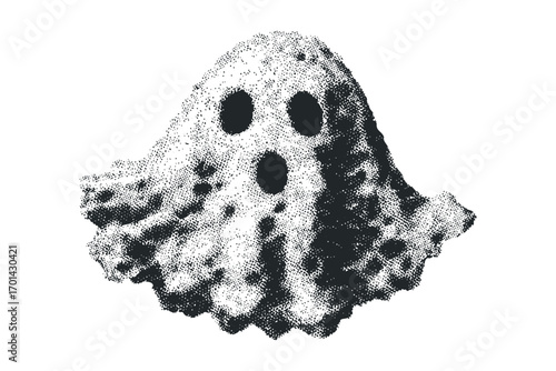Halftone dot ghost shape on transparent background. Vector hand drawn illustration