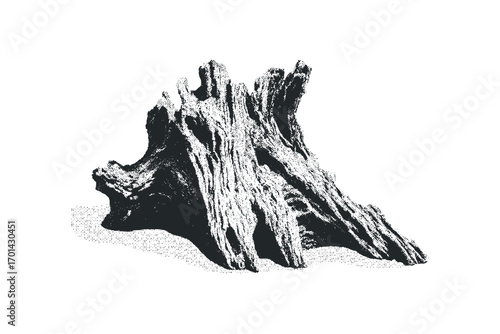 Textured wood fragment with a unique knotty shape. Vector hand drawn illustration