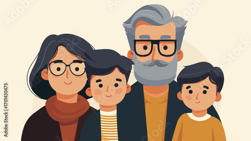Happy family portrait cartoon illustration