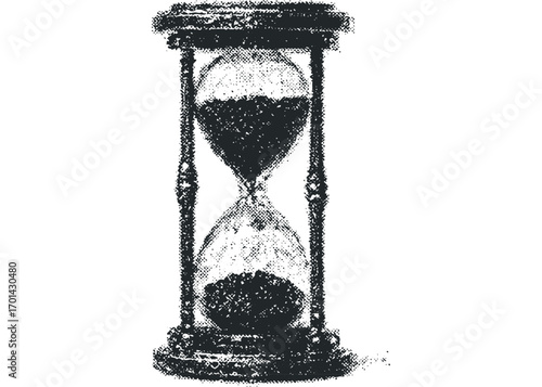 Antique hourglass with sand flowing on transparent background. Vector hand drawn illustration