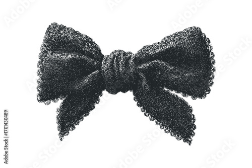 Textured black bow tie on transparent background. Vector hand drawn illustration