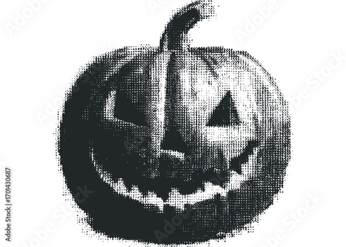 Scary carved pumpkin jack o lantern on white transparent. Vector hand drawn illustration