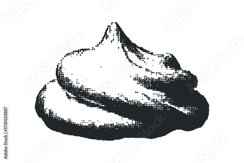 Whipped Cream Swirl Image with Halftone Texture. Vector hand drawn illustration