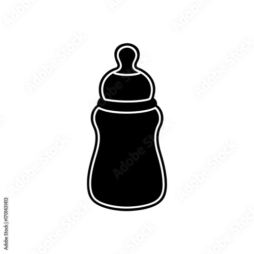 Illustration of a baby bottle in black color on transparent background