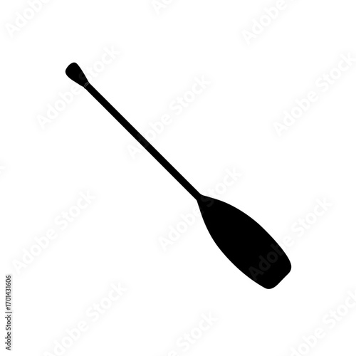 Silhouette of a single black water paddle on transparent background
