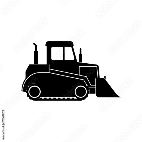 Silhouette of a construction bulldozer truck on transparent background