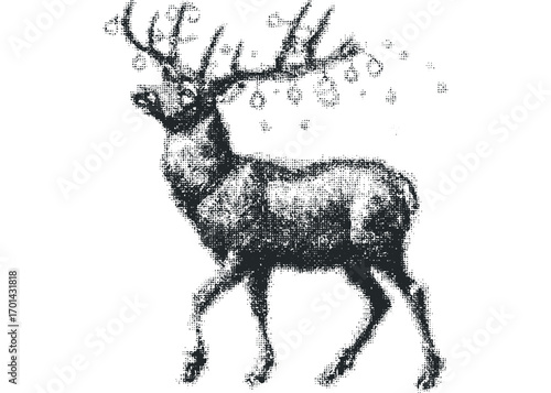 Monochromatic reindeer with Christmas ornament detail. Vector hand drawn illustration