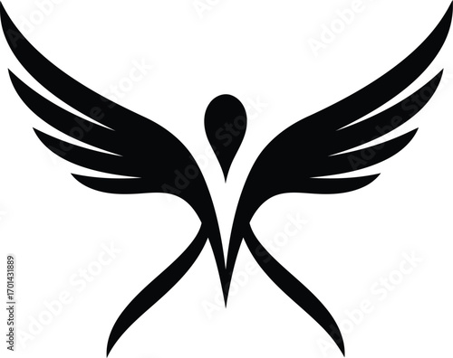 Elegant angelic figure silhouette wings spread joyful spirit art vector