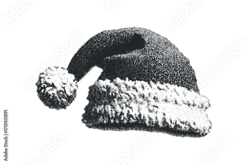 Isolated festive Santa Claus hat with pompom on transparent background. Vector hand drawn illustration