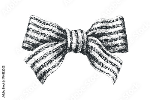 Striped Ribbon Bow, Stipple Technique, Isolated. Vector hand drawn illustration