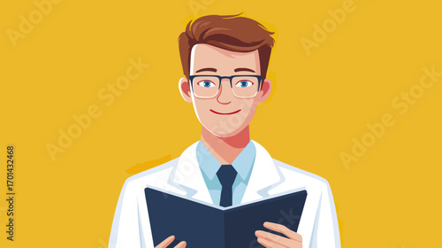 Man in white coat reading book