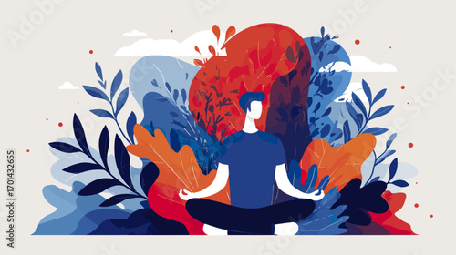 Man meditating in nature scene